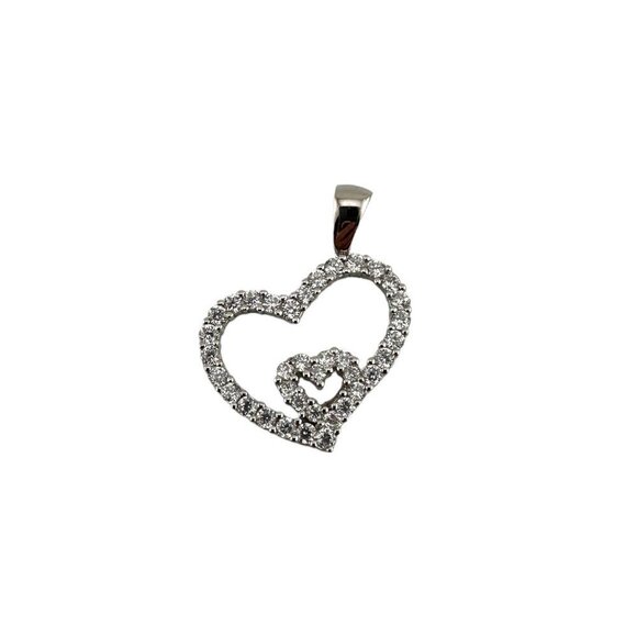 Sterling Silver Double Heart CZ Pendant with Bail - Picture 5 of 8